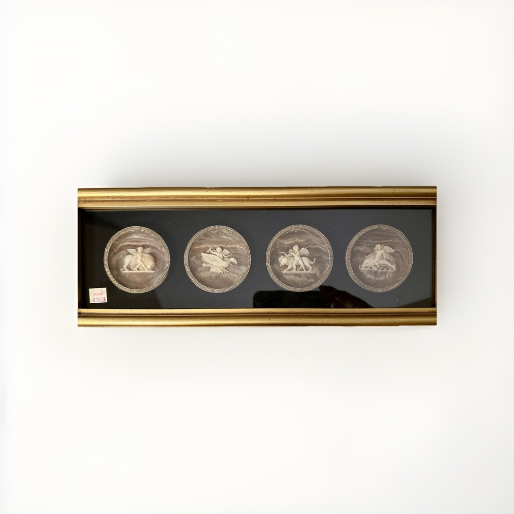 Incolay Four Elements Cameo Plaque Set Of 4 Framed Cherub Wall Art 1983 LE